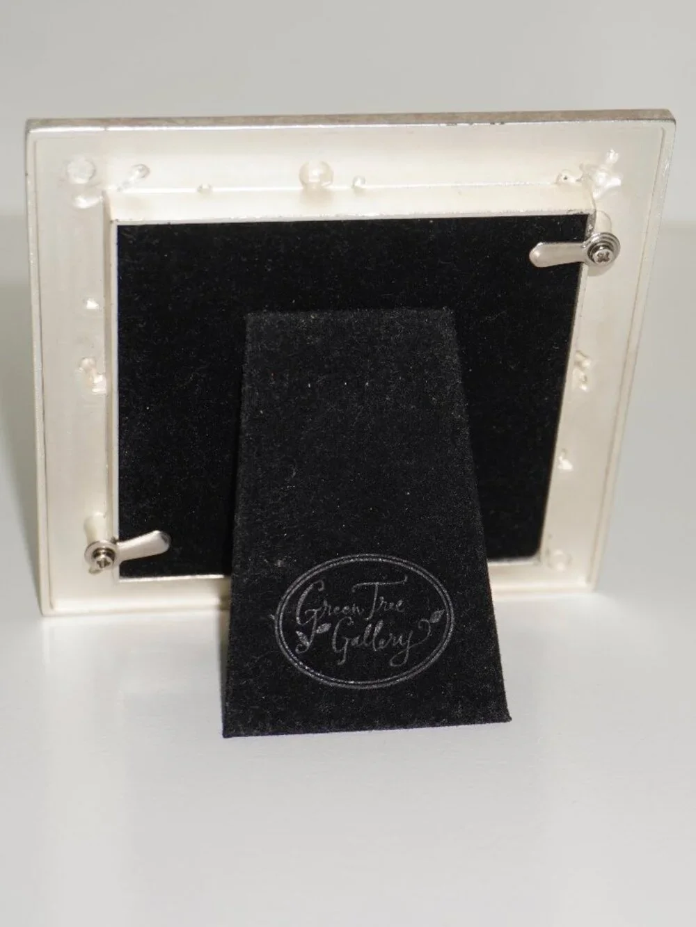 Unisex Baby Picture Frame Yellow Enamel with Scalloped Edges & Silver Details